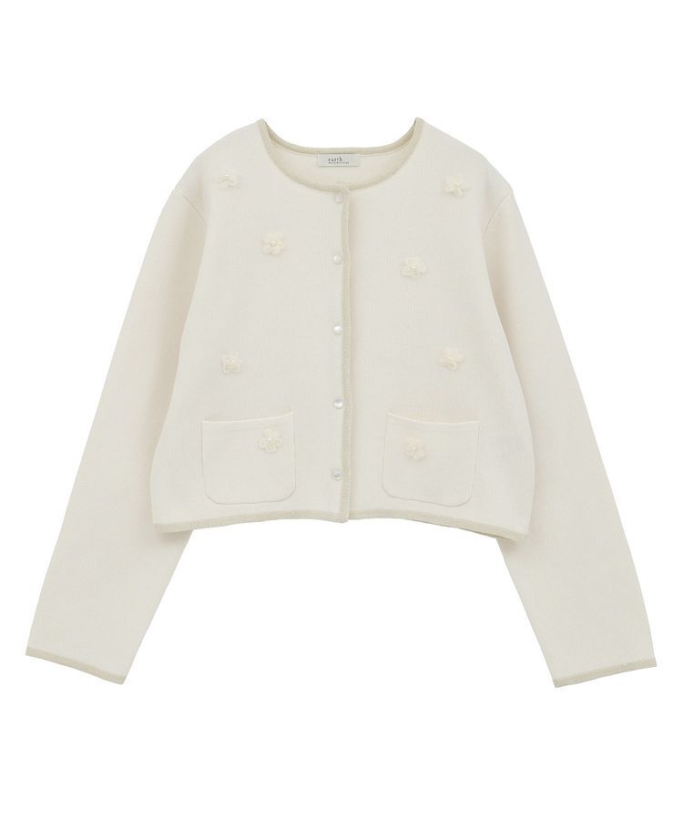 earth music&ecology「フラワーモチーフニットカーディガン」|カーディガン|