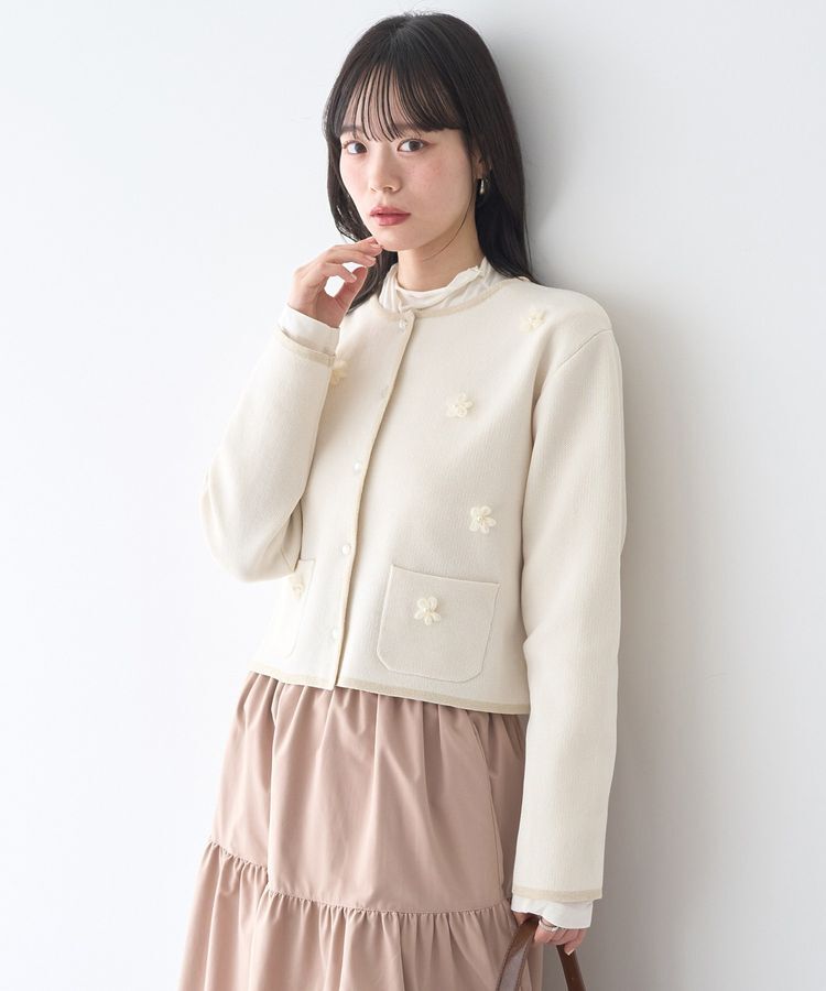 earth music&ecology「フラワーモチーフニットカーディガン」|カーディガン|