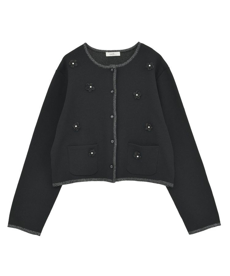 earth music&ecology「フラワーモチーフニットカーディガン」|カーディガン|