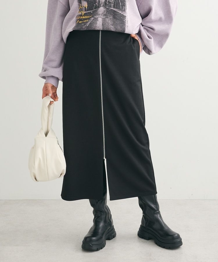 Green Parks「あったからくスレ フロントZIPスカート」|スカート|Black
