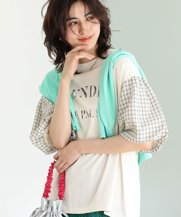 Green Parks「チェックバルーンスリーブロゴチュニック」|チュニック|