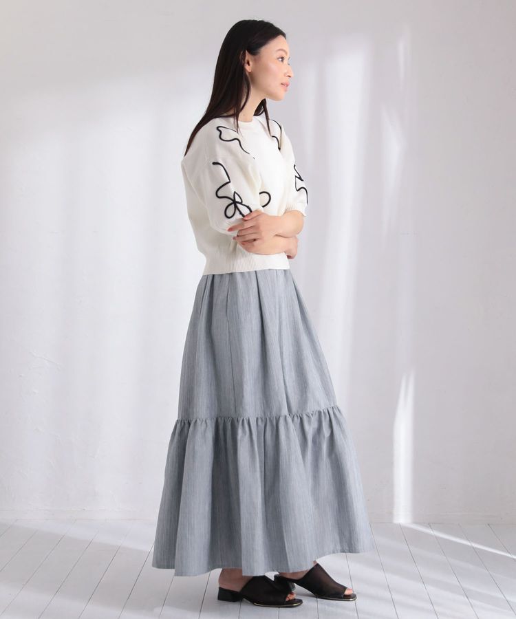 Green Parks「・ELENCARE DUE ライン刺繍5分袖ニット」|ニット・セーター|