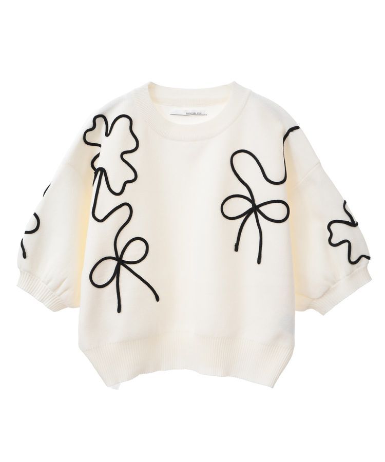 Green Parks「・ELENCARE DUE ライン刺繍5分袖ニット」|ニット・セーター|
