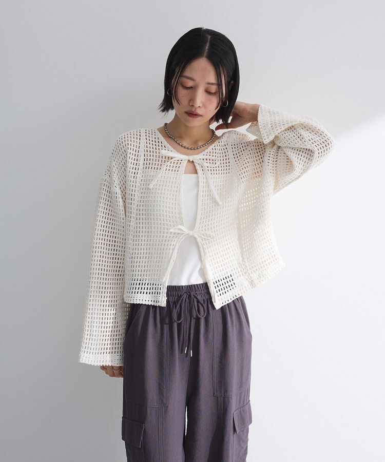 Green Parks「インド綿 前後2way メッシュショート丈カーディガン」|カーディガン|