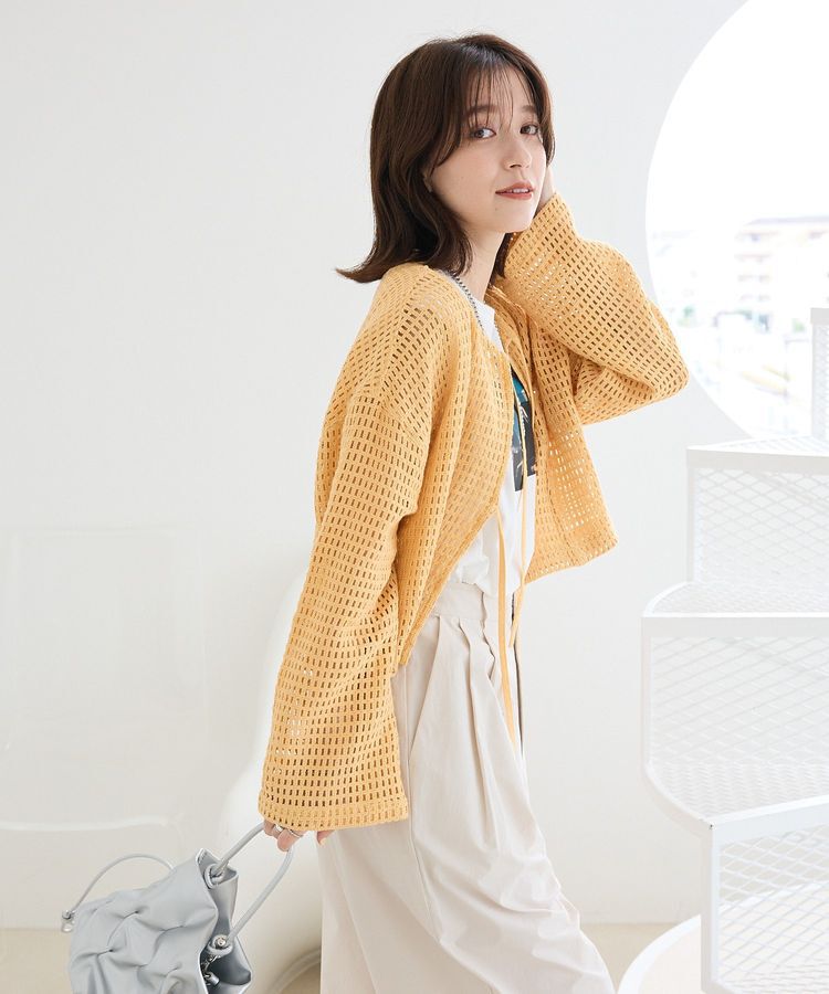 Green Parks「インド綿 前後2way メッシュショート丈カーディガン」|カーディガン|