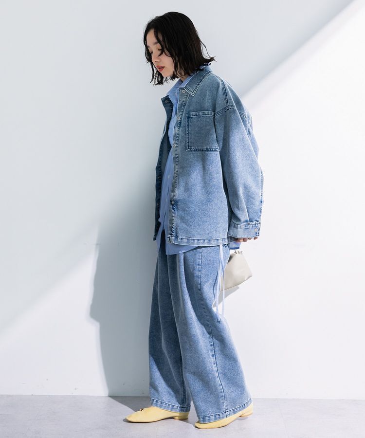 Green Parks「デニムタックワイドパンツ」|デニム|