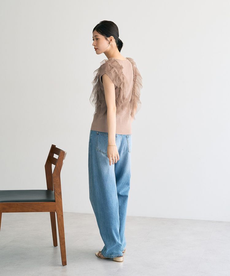 YECCA VECCA「チュールラッフルノースリーブカーディガン」|カーディガン|
