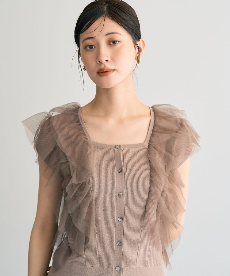 YECCA VECCA「チュールラッフルノースリーブカーディガン」|カーディガン|
