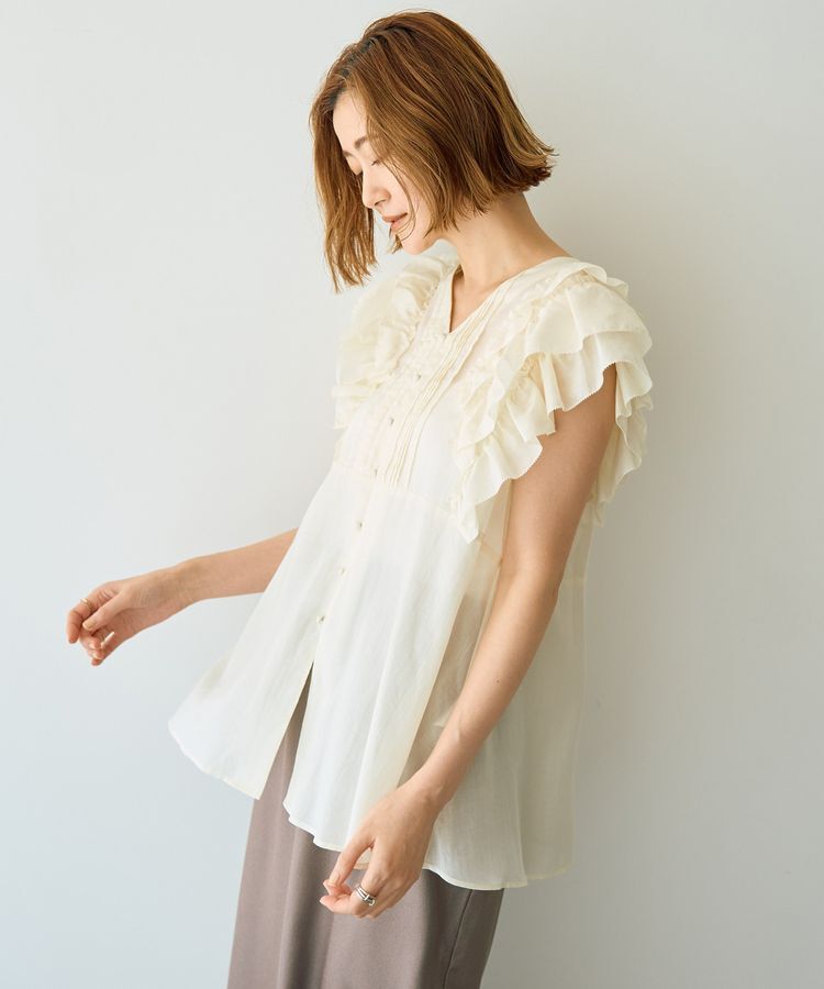 YECCA VECCA「ラッフルVネックブラウス」|シャツ・ブラウス|