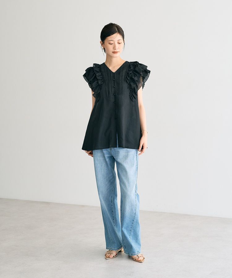 YECCA VECCA「ラッフルVネックブラウス」|シャツ・ブラウス|