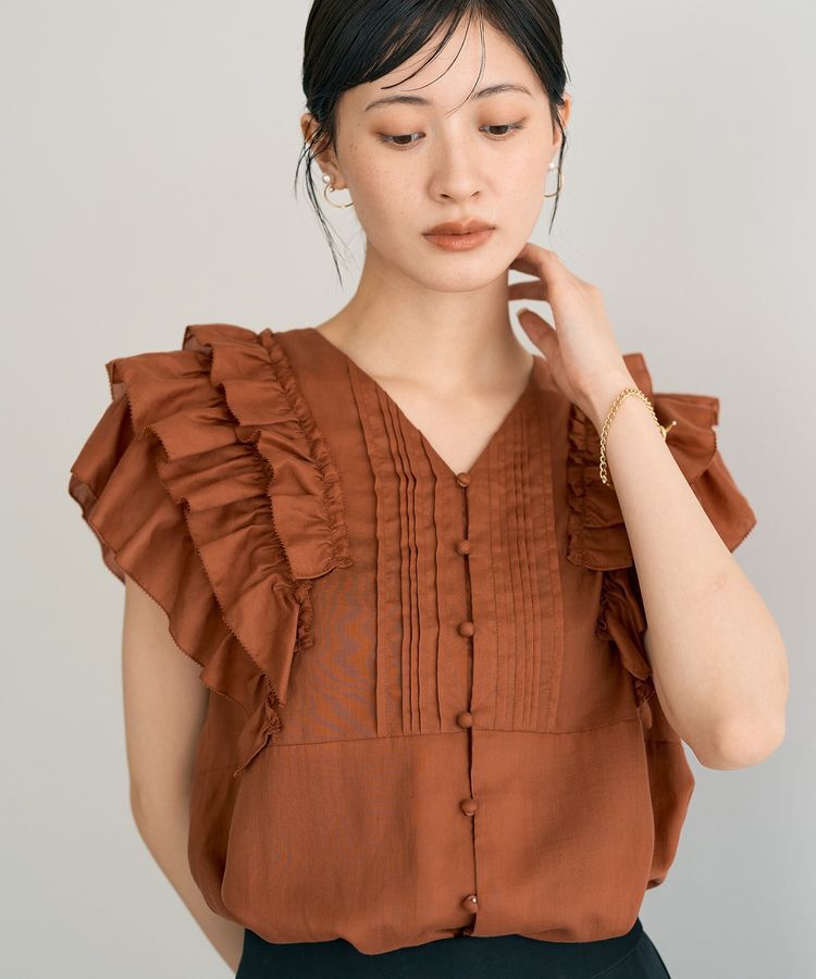YECCA VECCA「ラッフルVネックブラウス」|シャツ・ブラウス|
