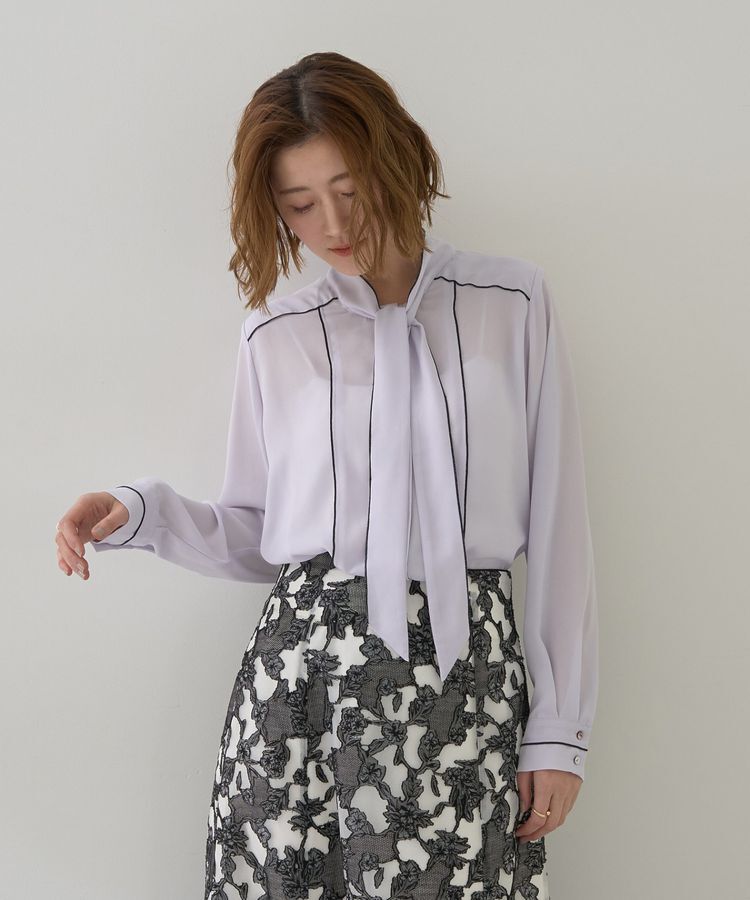 YECCA VECCA「配色ラインボウタイブラウス」|シャツ・ブラウス|