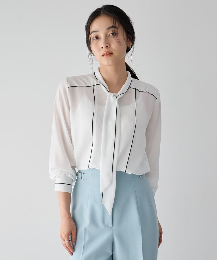 YECCA VECCA「配色ラインボウタイブラウス」|シャツ・ブラウス|