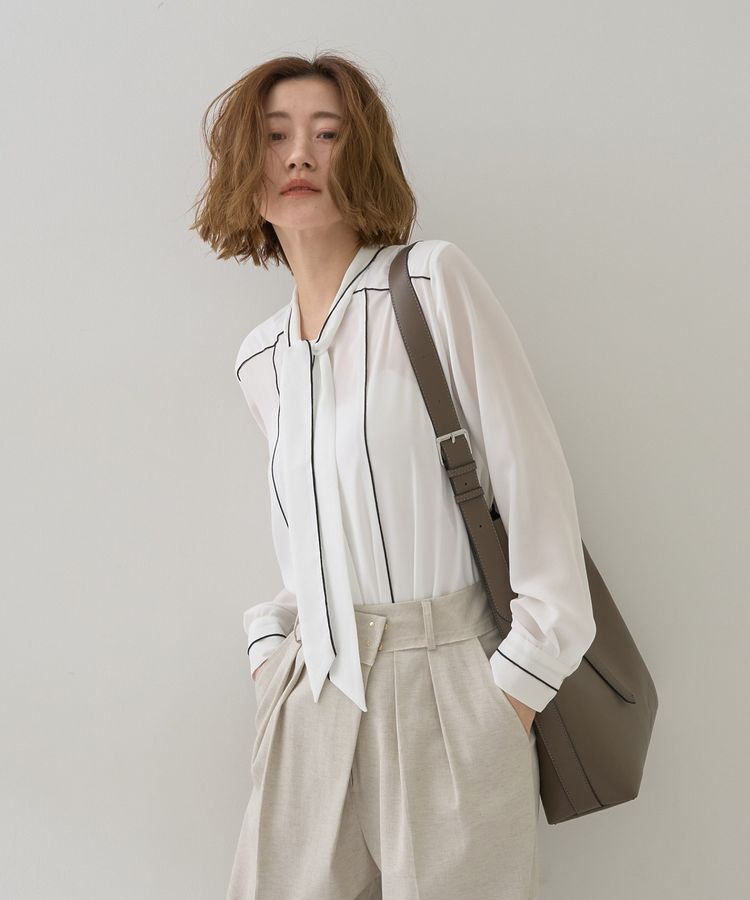 YECCA VECCA「配色ラインボウタイブラウス」|シャツ・ブラウス|