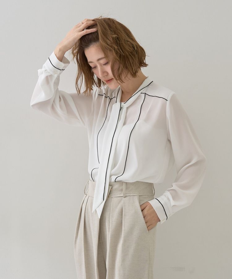 YECCA VECCA「配色ラインボウタイブラウス」|シャツ・ブラウス|