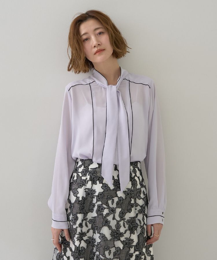 YECCA VECCA「配色ラインボウタイブラウス」|シャツ・ブラウス|Lavender