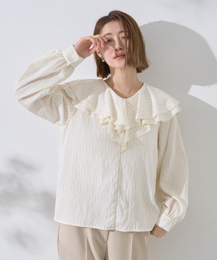 YECCA VECCA「ストライプ柄ラッフルブラウス」|シャツ・ブラウス|Stripe