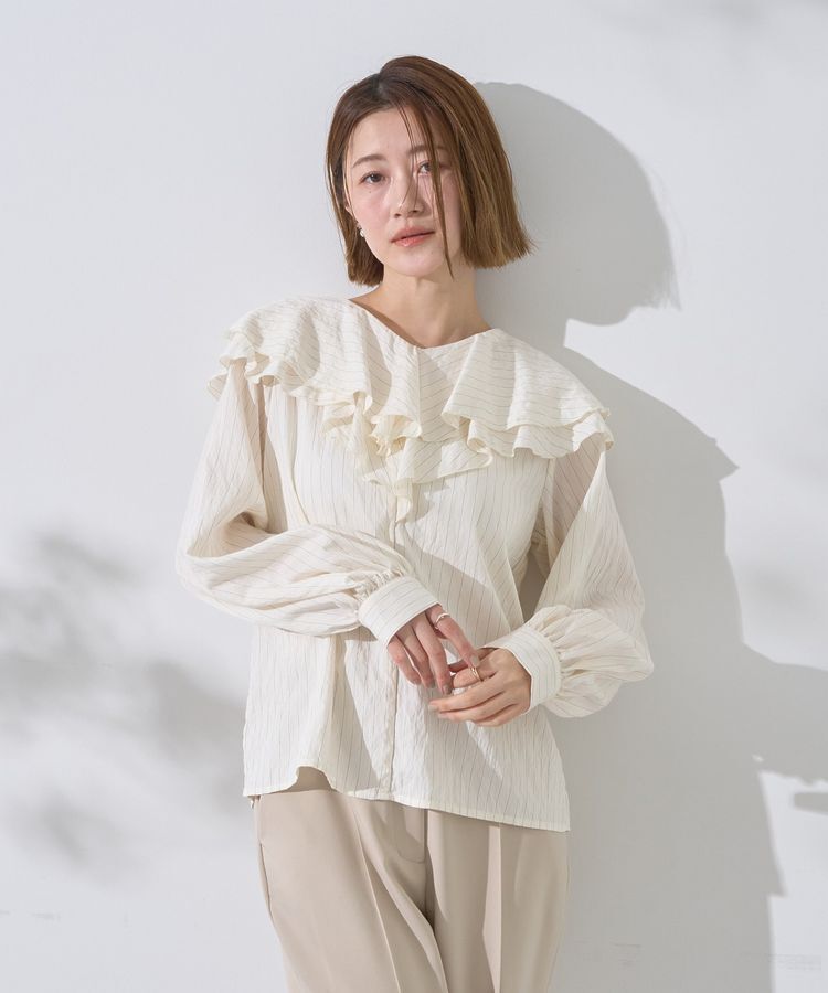 YECCA VECCA「ストライプ柄ラッフルブラウス」|シャツ・ブラウス|