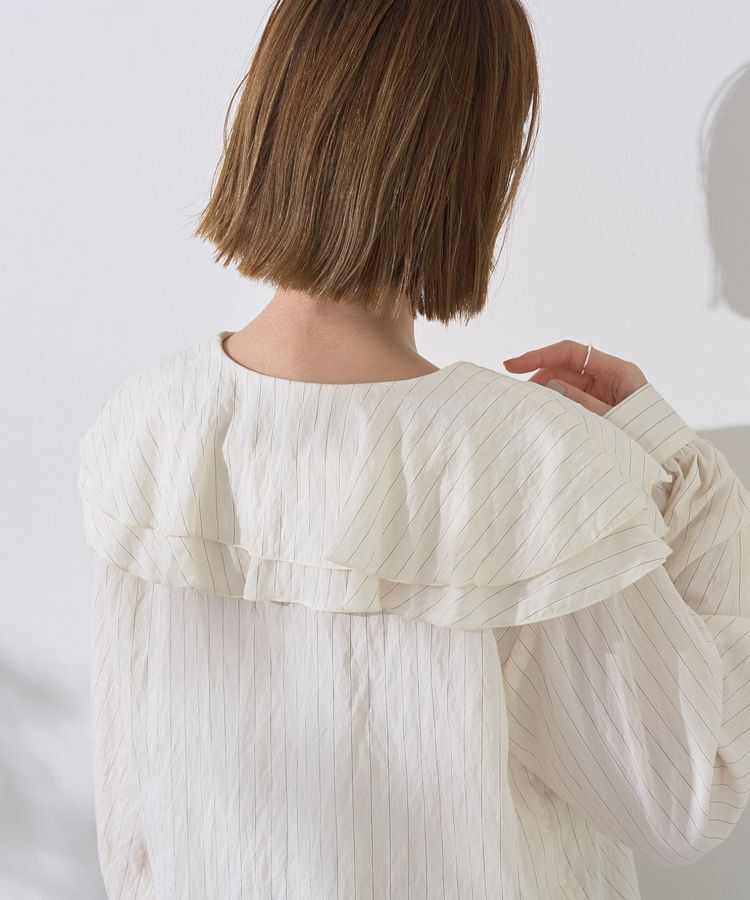 YECCA VECCA「ストライプ柄ラッフルブラウス」|シャツ・ブラウス|