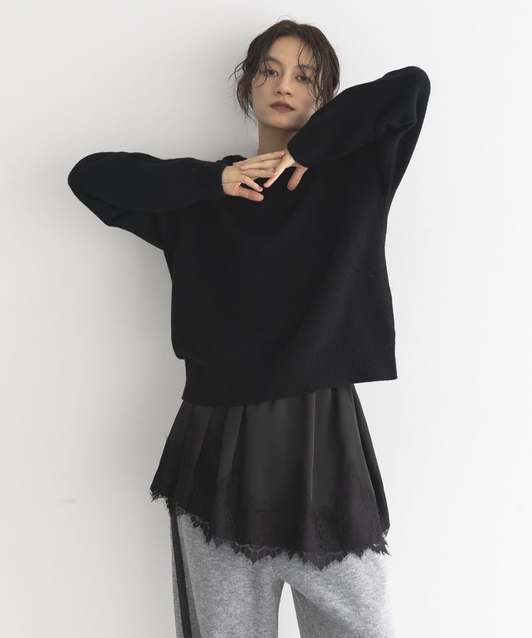 GARAGE OF GOOD CLOTHING「マットサテン裾レース付ショート丈スカート」|フレア|