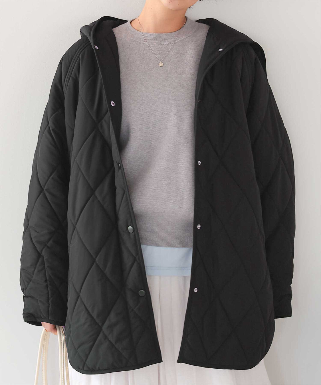 titivate「フーデットキルティングショートコート」|その他|ブラック