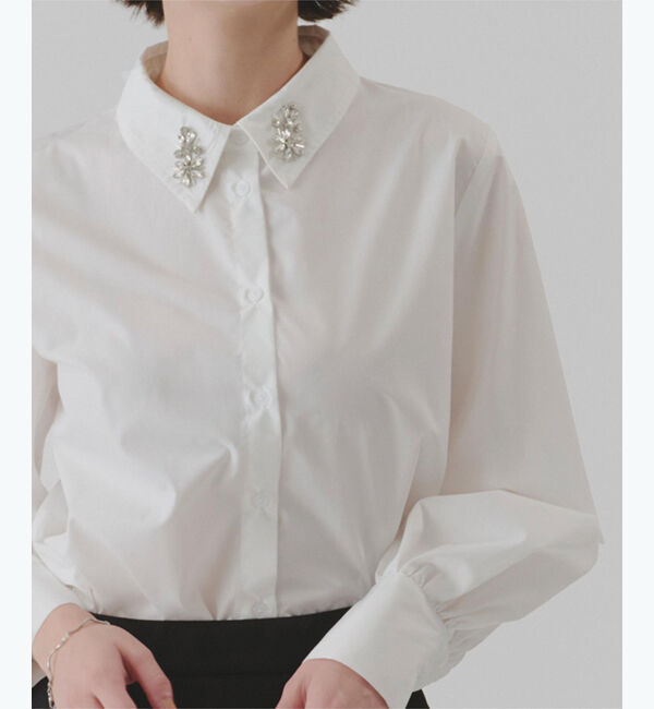 titivate「襟付ビジューシャツ」|シャツ・ブラウス|オフホワイト/エー