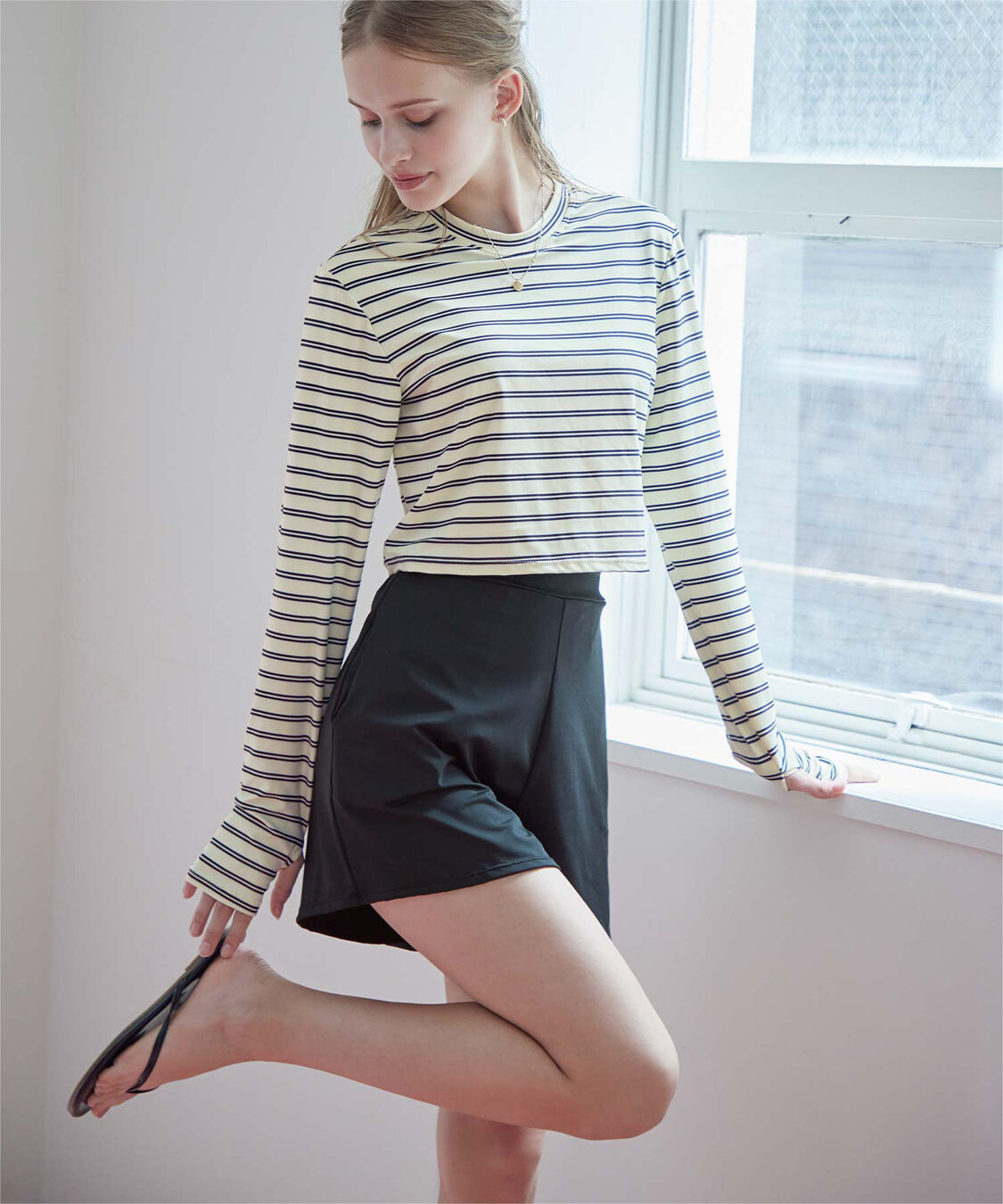 SEA DRESS「3点セット/ショートパンツ&times;カップ付長袖ビキニ/水着」|ビキニ|ボーダー