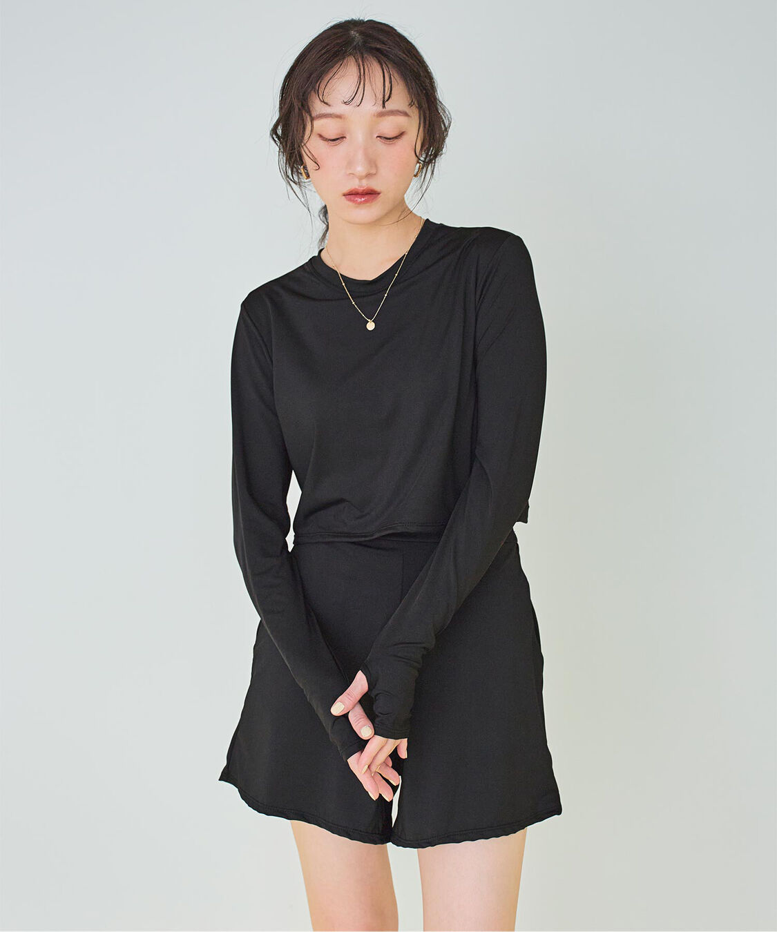 SEA DRESS「3点セット/ショートパンツ&times;カップ付長袖ビキニ/水着」|ビキニ|ブラック