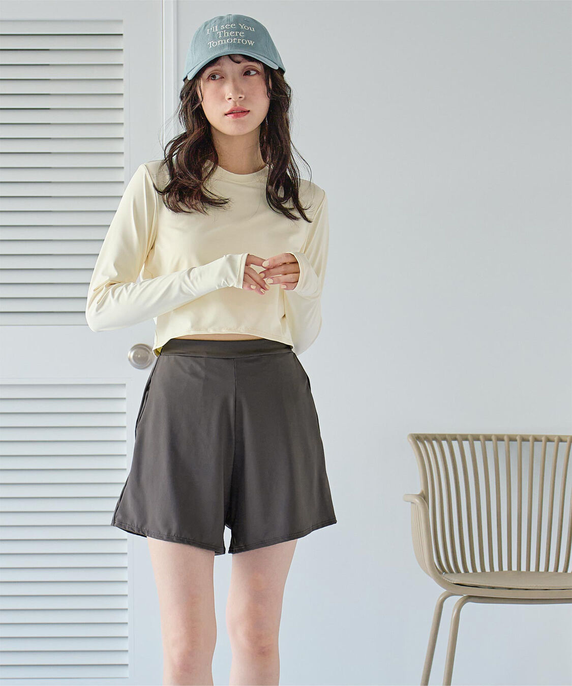 SEA DRESS「3点セット/ショートパンツ&times;カップ付長袖ビキニ/水着」|ビキニ|アイボリー