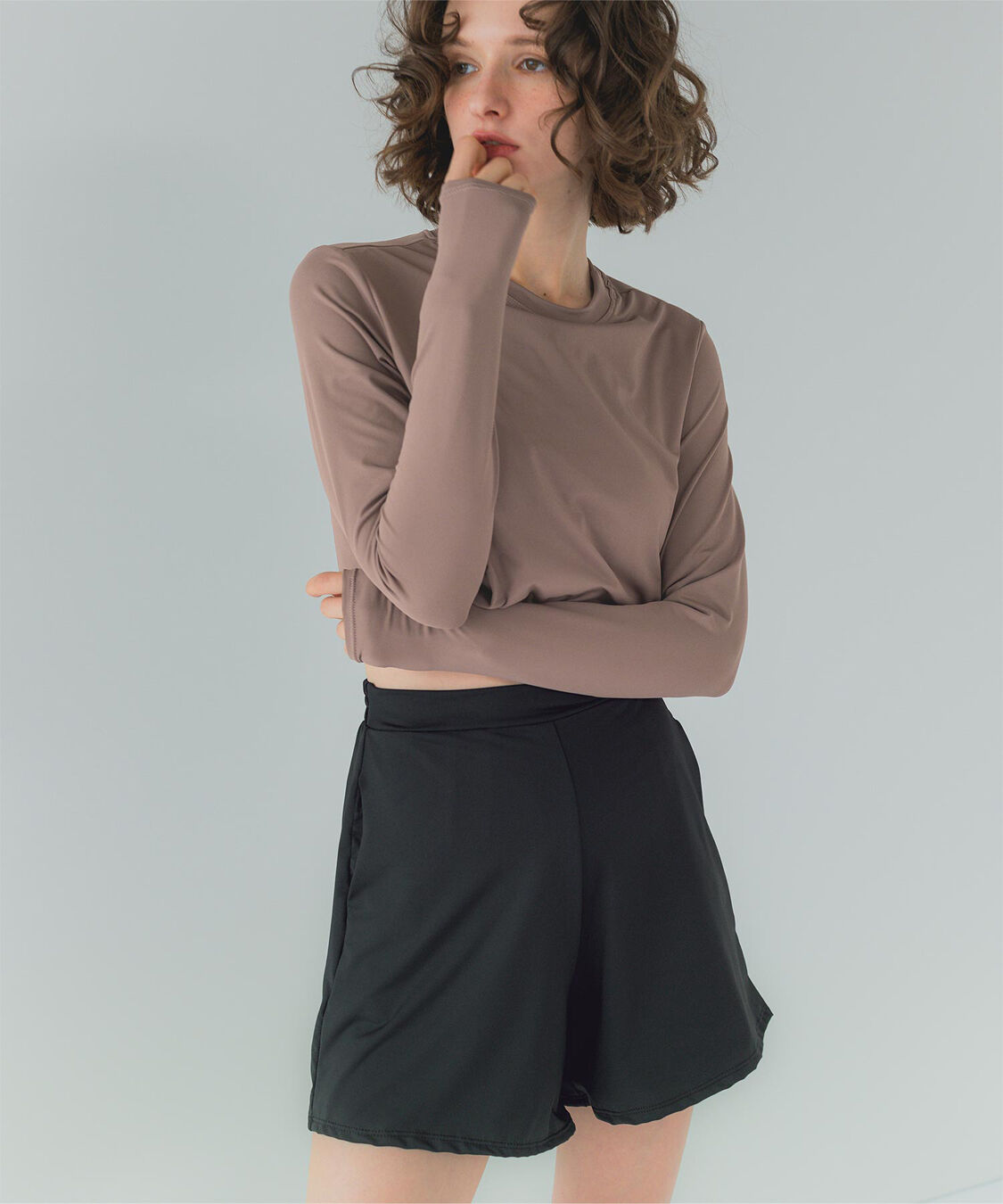 SEA DRESS「3点セット/ショートパンツ&times;カップ付長袖ビキニ/水着」|ビキニ|モカ