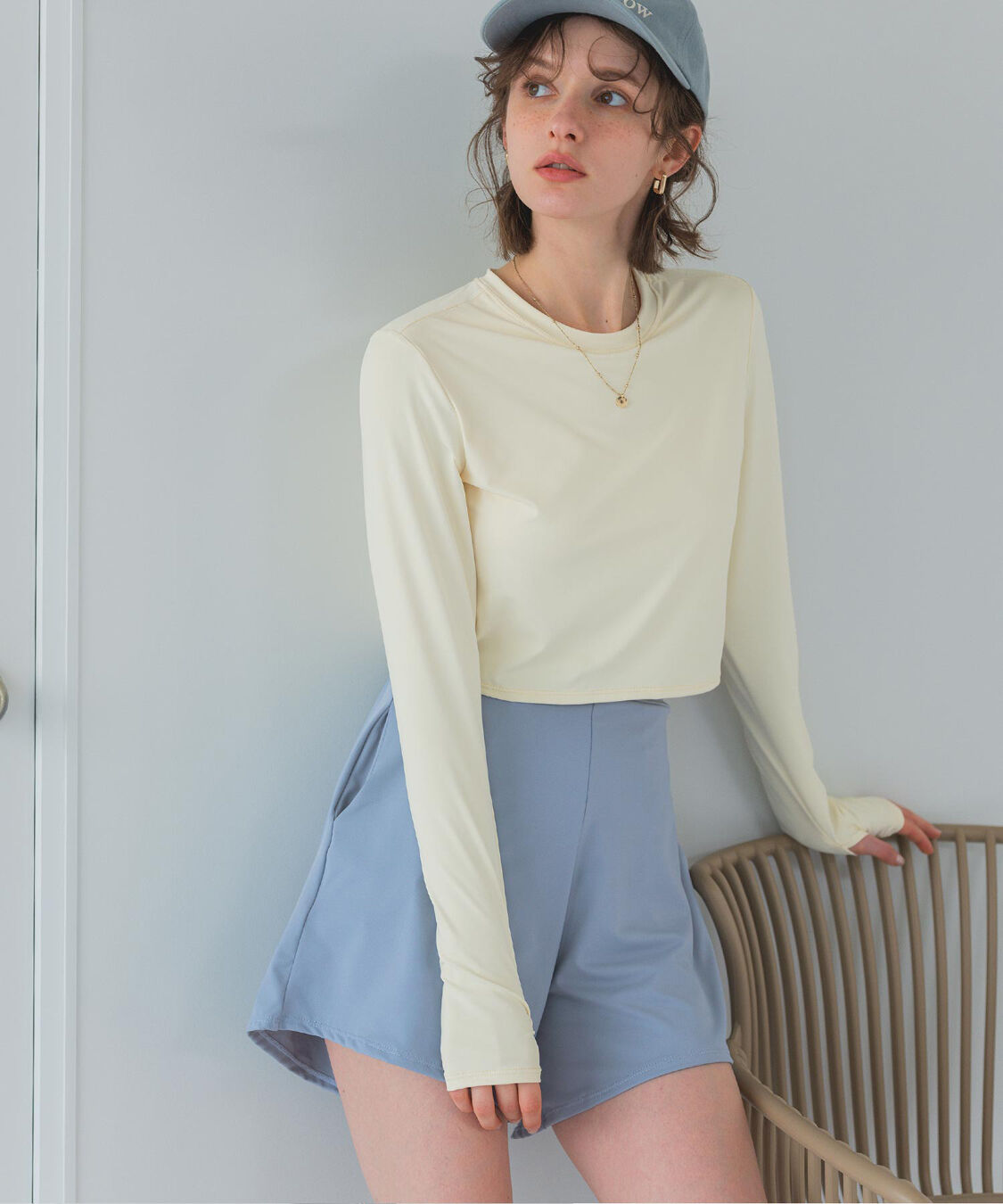 SEA DRESS「3点セット/ショートパンツ&times;カップ付長袖ビキニ/水着」|ビキニ|アイボリー2