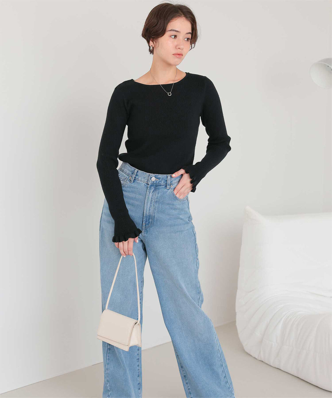 titivate「ふわっとタッチフリルスリーブリブニット」|ニット・セーター|