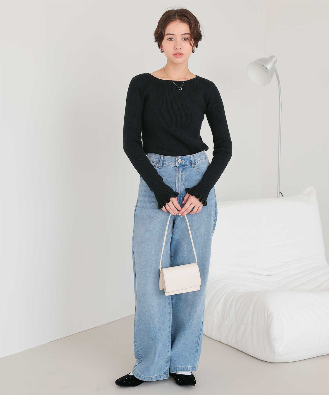 titivate「ふわっとタッチフリルスリーブリブニット」|ニット・セーター|