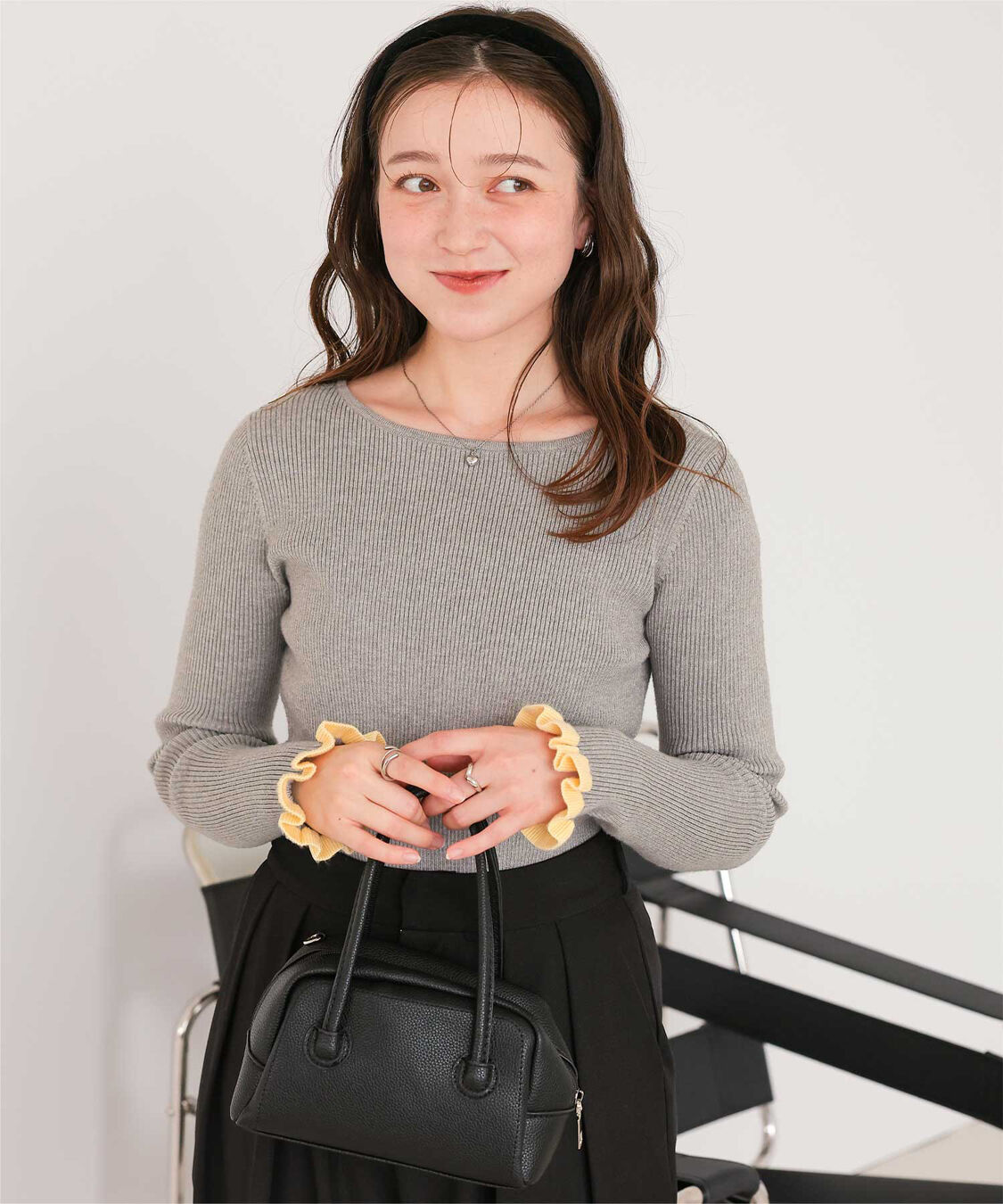 titivate「ふわっとタッチフリルスリーブリブニット」|ニット・セーター|