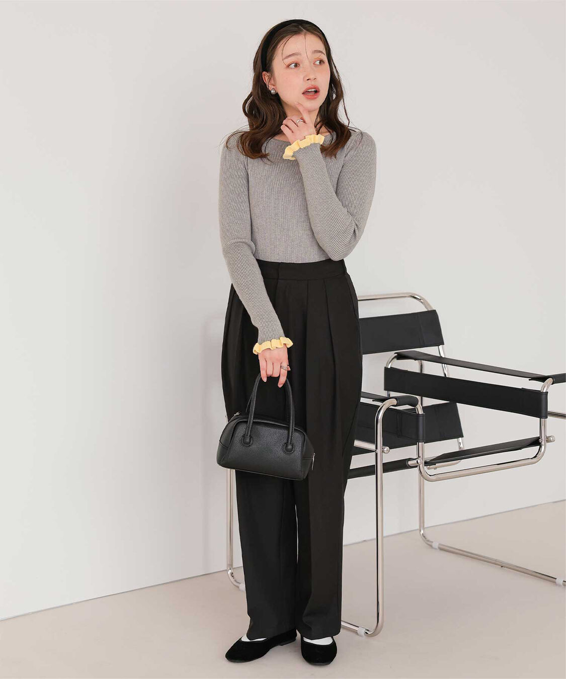 titivate「ふわっとタッチフリルスリーブリブニット」|ニット・セーター|