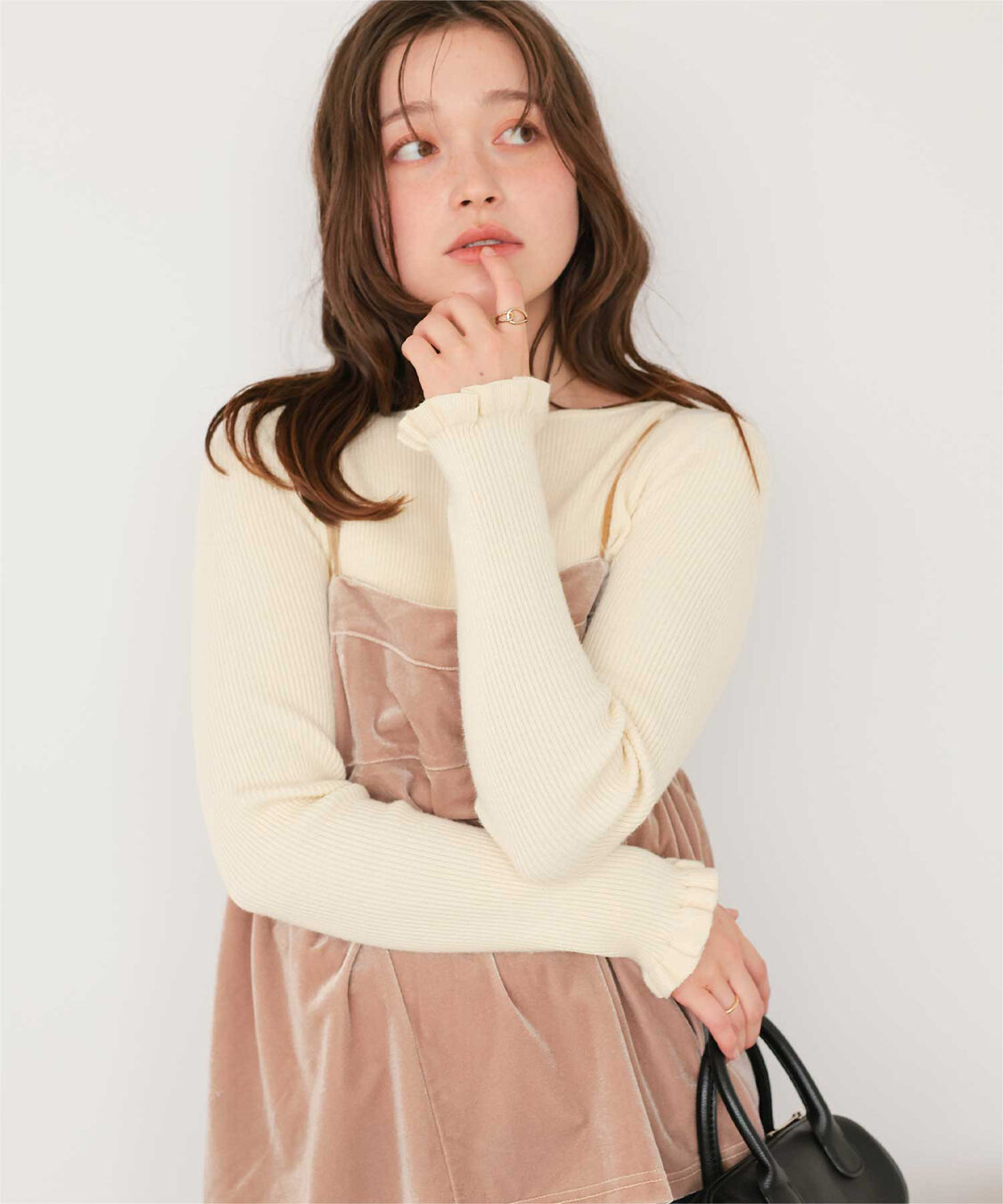 titivate「ふわっとタッチフリルスリーブリブニット」|ニット・セーター|