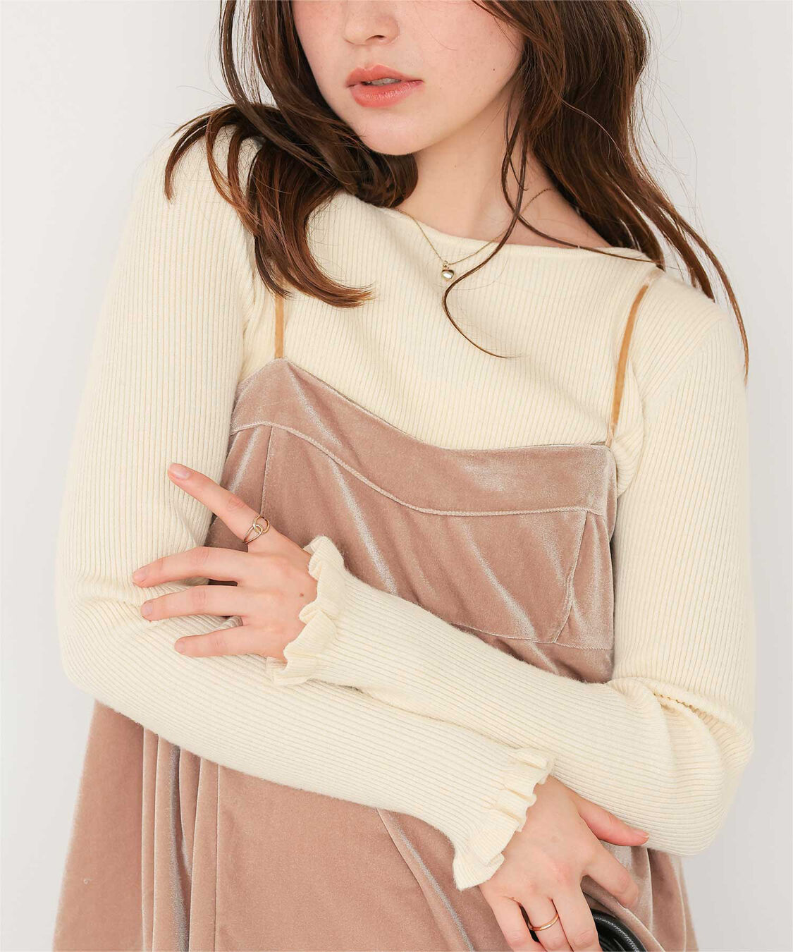 titivate「ふわっとタッチフリルスリーブリブニット」|ニット・セーター|