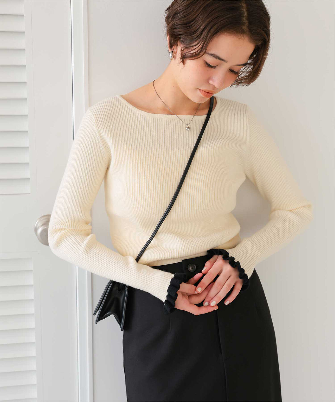 titivate「ふわっとタッチフリルスリーブリブニット」|ニット・セーター|