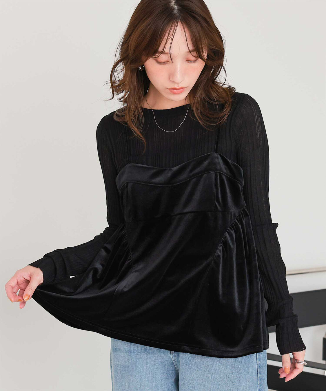 titivate「クルーネックランダムリブシアーニット」|ニット・セーター|