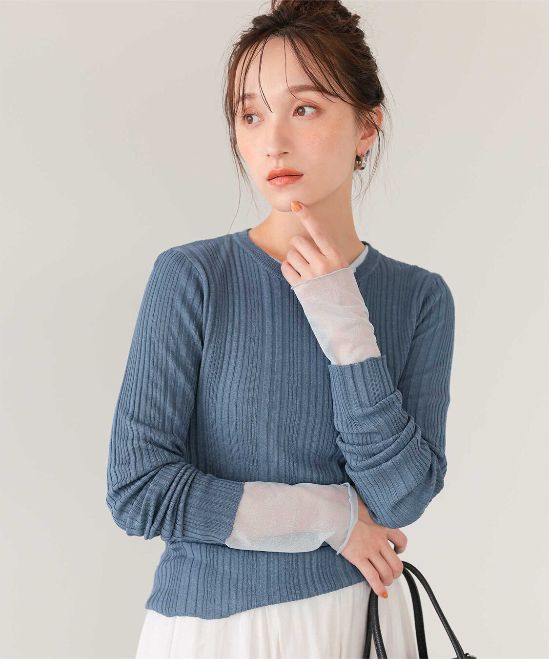 titivate「クルーネックランダムリブシアーニット」|ニット・セーター|ブルー