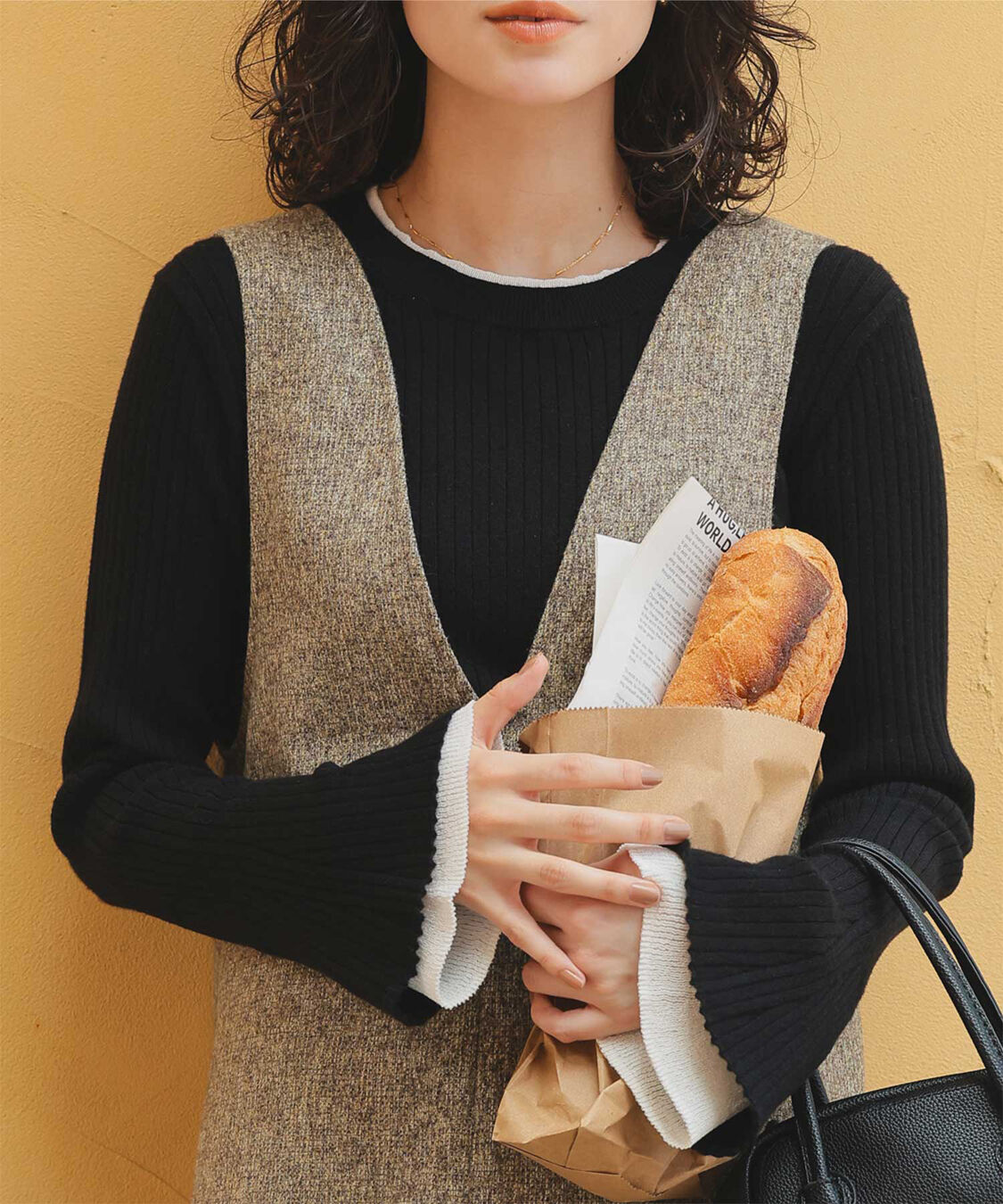 titivate「配色シアードッキングフレアスリーブリブニット」|ニット・セーター|ブラック