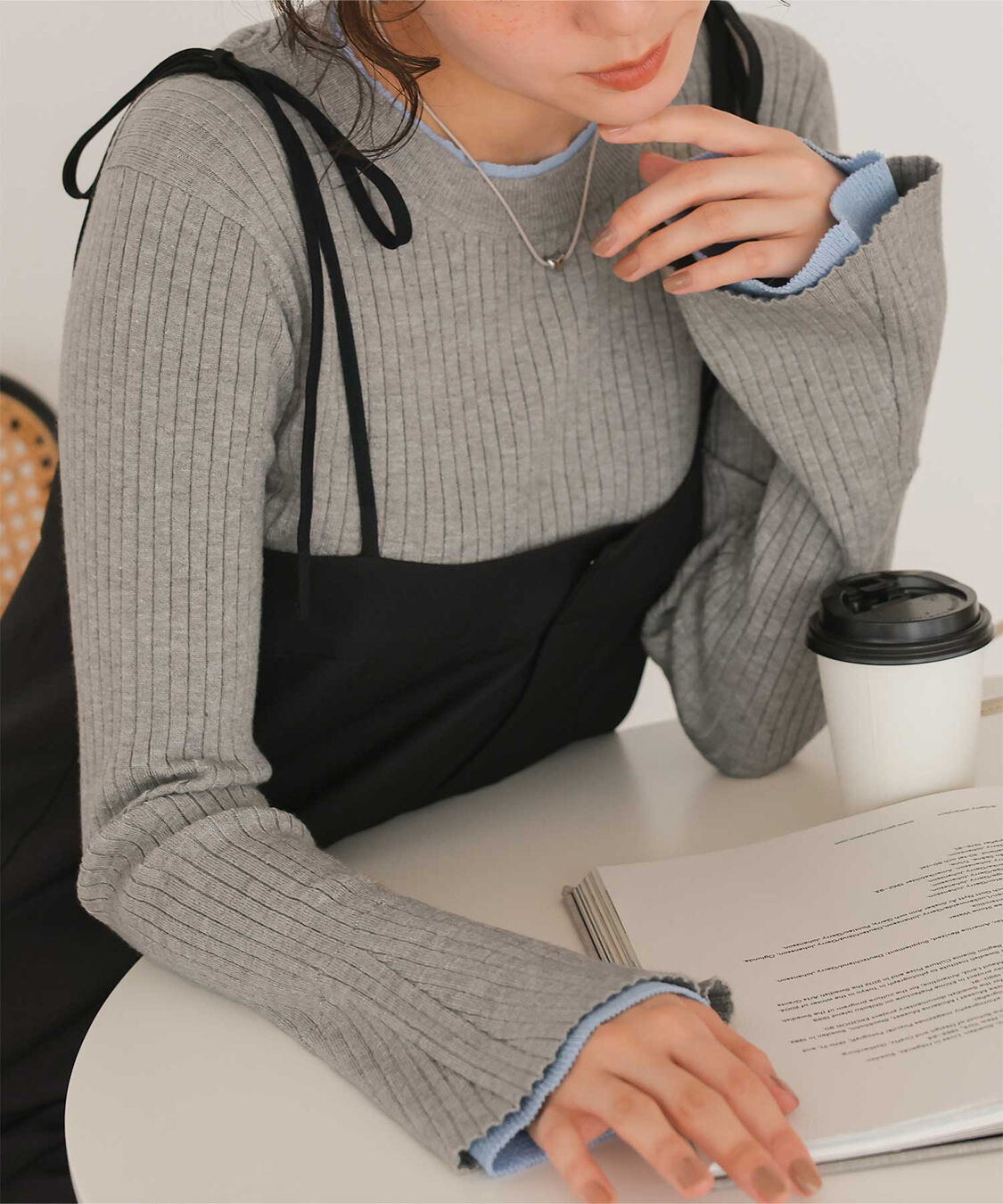 titivate「配色シアードッキングフレアスリーブリブニット」|ニット・セーター|グレー