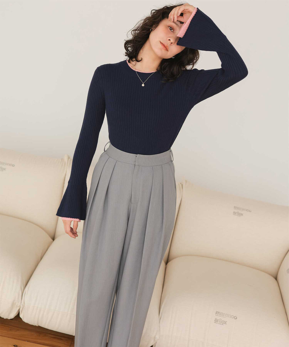 titivate「配色シアードッキングフレアスリーブリブニット」|ニット・セーター|