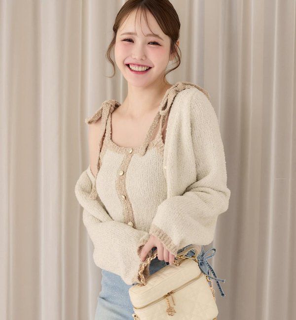  「【セットアップ可能】肩リボン配色ビスチェ」|ニット・セーター|