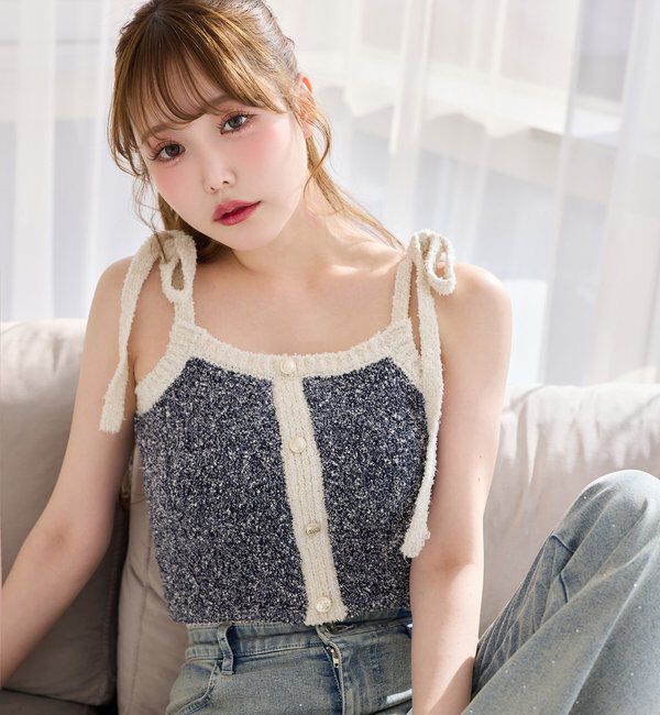  「【セットアップ可能】肩リボン配色ビスチェ」|ニット・セーター|