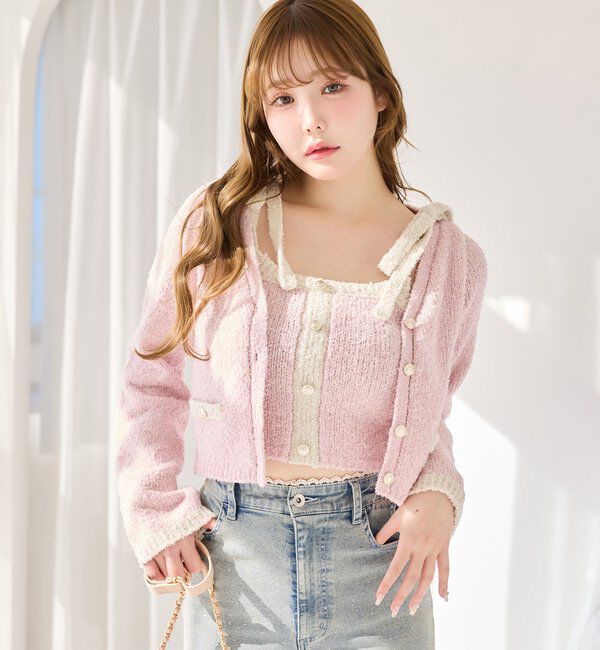  「【セットアップ可能】肩リボン配色ビスチェ」|ニット・セーター|