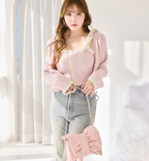  「【セットアップ可能】金ボタン配色カーディガン」|ニット・セーター|