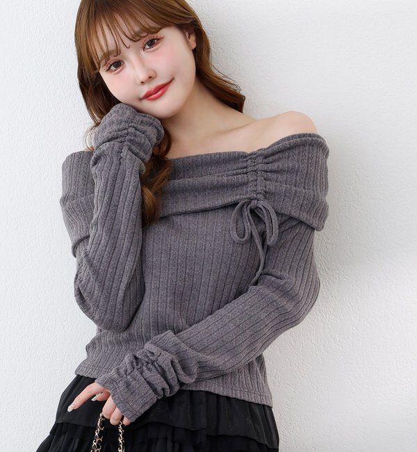  「ドロストリボンオフショルトップス」|プルオーバー|