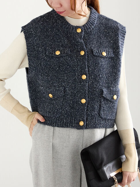 Te chichi「ツイーディショートベスト」|ニット・セーター|ネイビー
