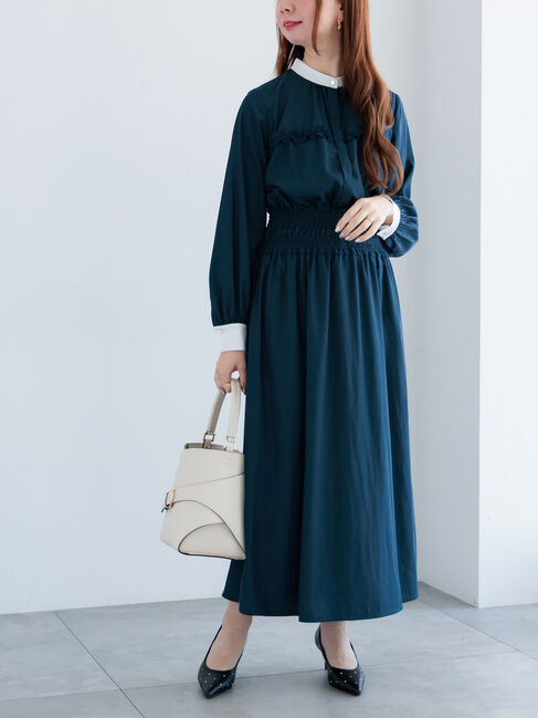 Te chichi「バイカラーシャーリングワンピース」|ワンピース|ネイビー